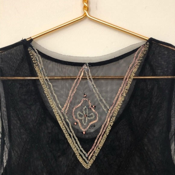 Free People Black Short Embellished Peplum Shirt M - Picture 6 of 8